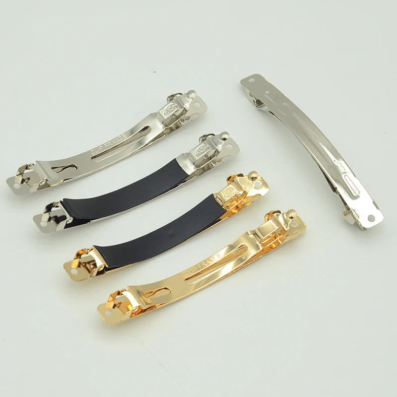 8CM Golden Two Parts Metal French Barrettes with Black Rubber Tube Clip France Snap Hair Barrette DIY Women Hair Accessories