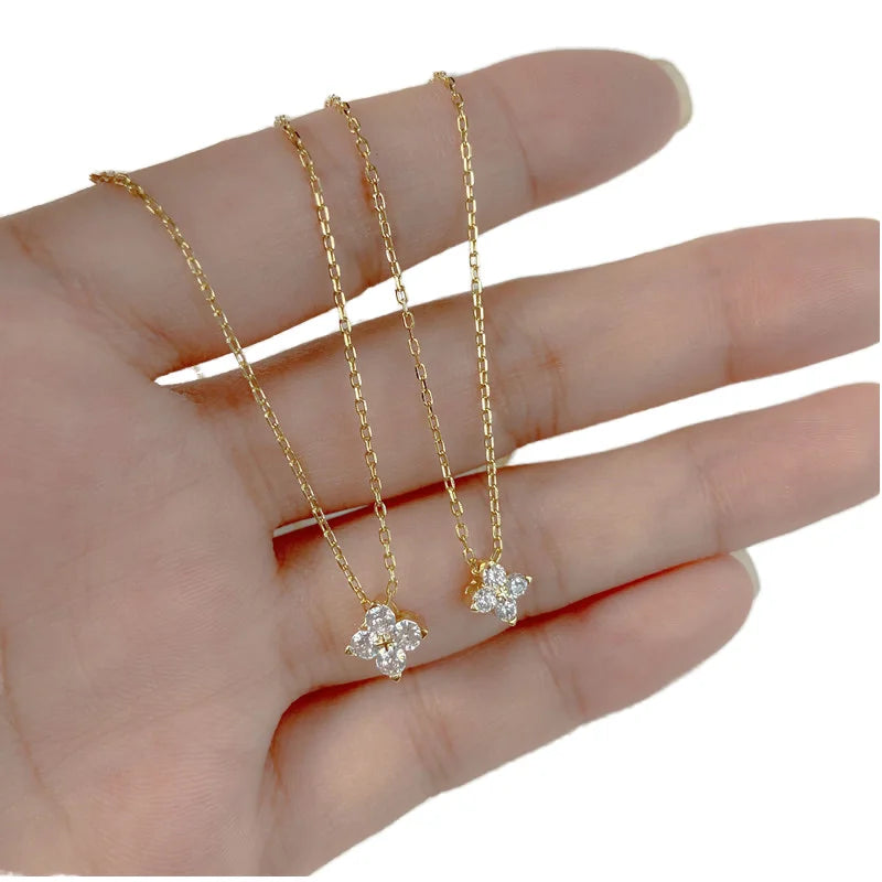 Wholesale 925 Sterling Silver Four Leaf Clover Necklace with Zircon Fashionable Jewelry for Women's Weddings Anniversaries Gi