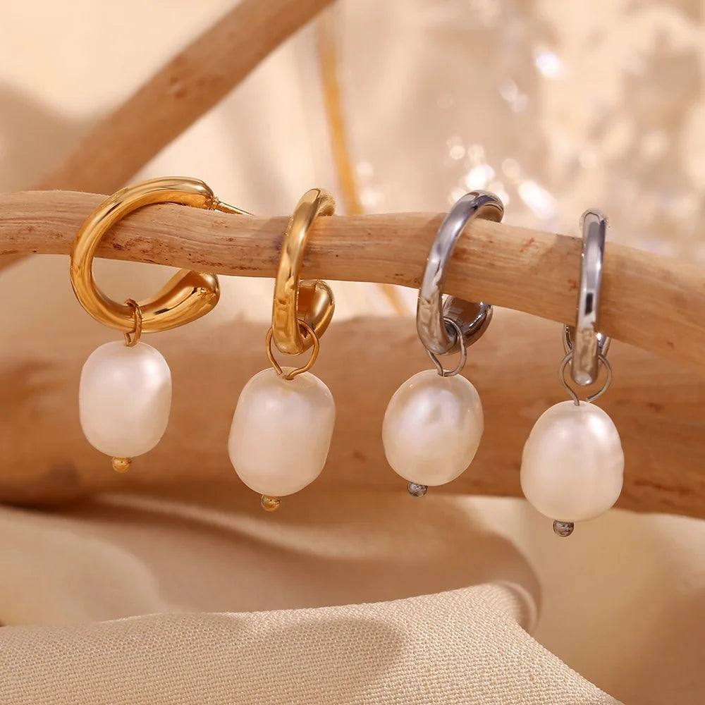Dreamshow Fresh Water Pearl Drop Earrings 18k Gold Plated Stainless Steel Jewelry Earrings Wholesale Bulk