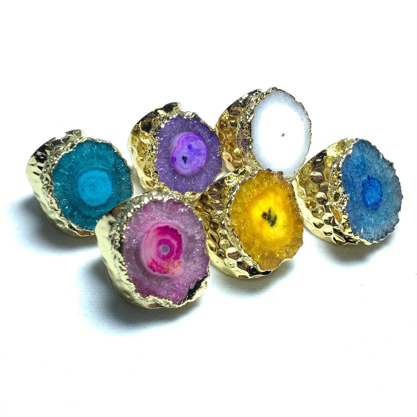 Natural Gemstone Amorphous Quartz Geode Druzy Agate Ring Healing Irregular Crystal Adjustable Bronze Wide Open Ring Jewelry G