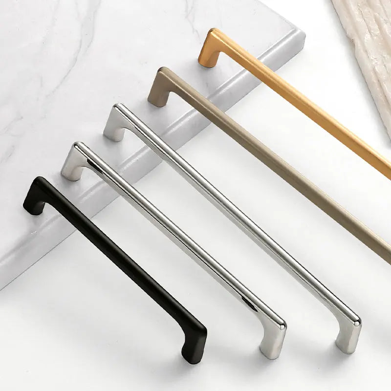 Nordic light luxury bright chrome French door handles Modern minimalist bright silver handle wardrobe cabinet