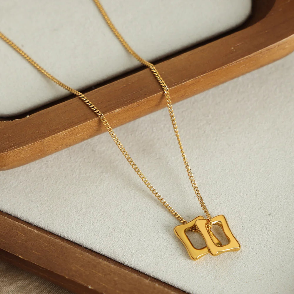 Minimalist Waterproof Geometric Square Hollow Pendant Necklace Non Tarnish Stainless Steel Gold Plated Choker Necklace Collie