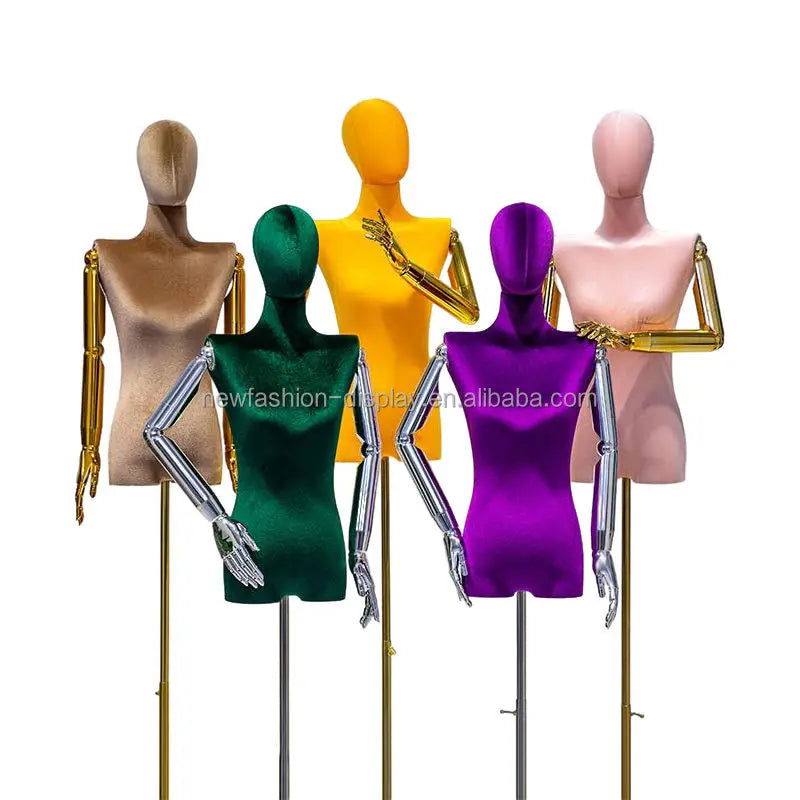 New Plastic High-end Flat Shoulders Upper-body Velvet Half Body Boutique Clothing Mannequin Women Female Flexible Arm for
