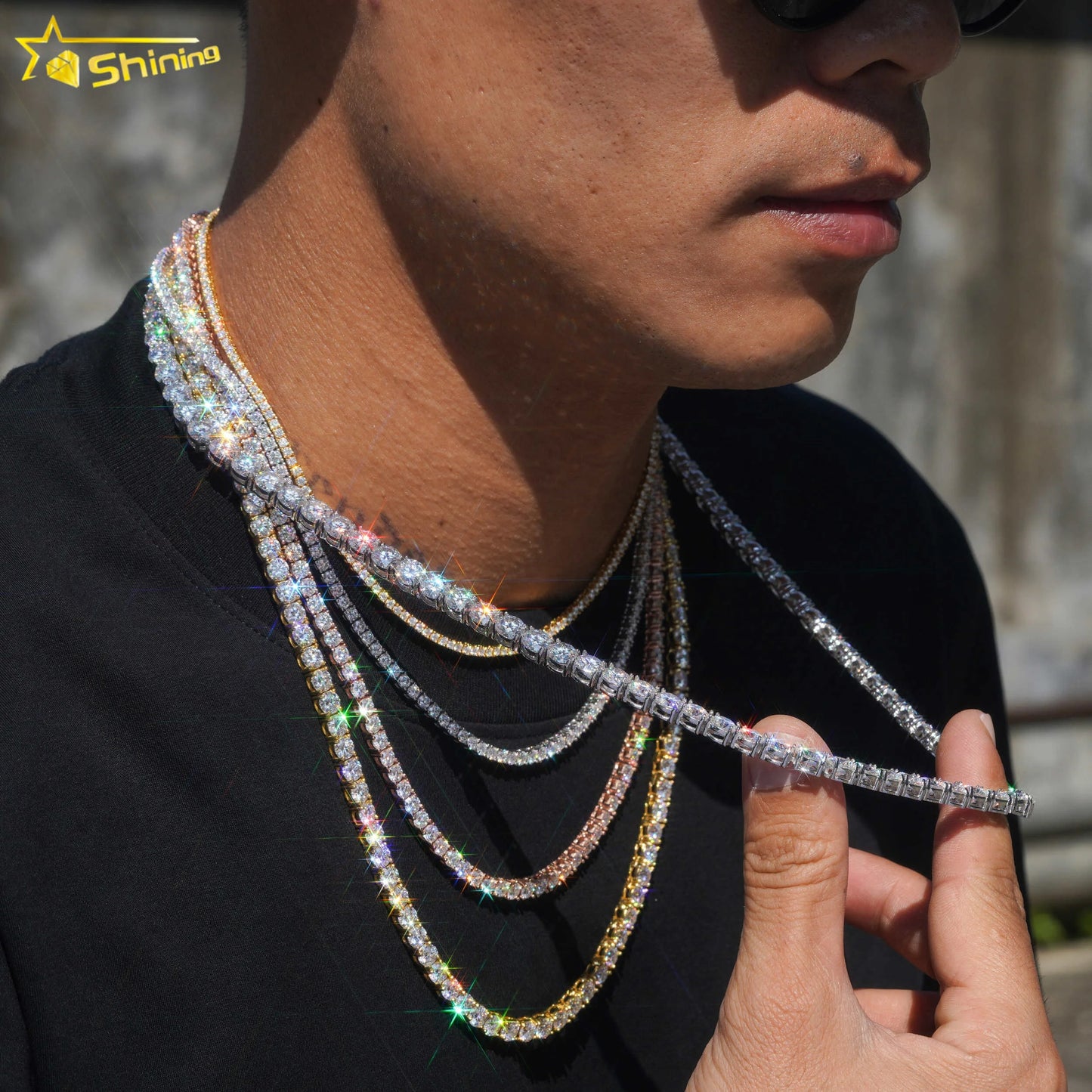 Ship Worldwide 2mm 3mm 4mm Factory Wholesale Solid S925 Gold Plated Hip Hop Necklace VVS D Color Moissanite Diamond Tennis Ch