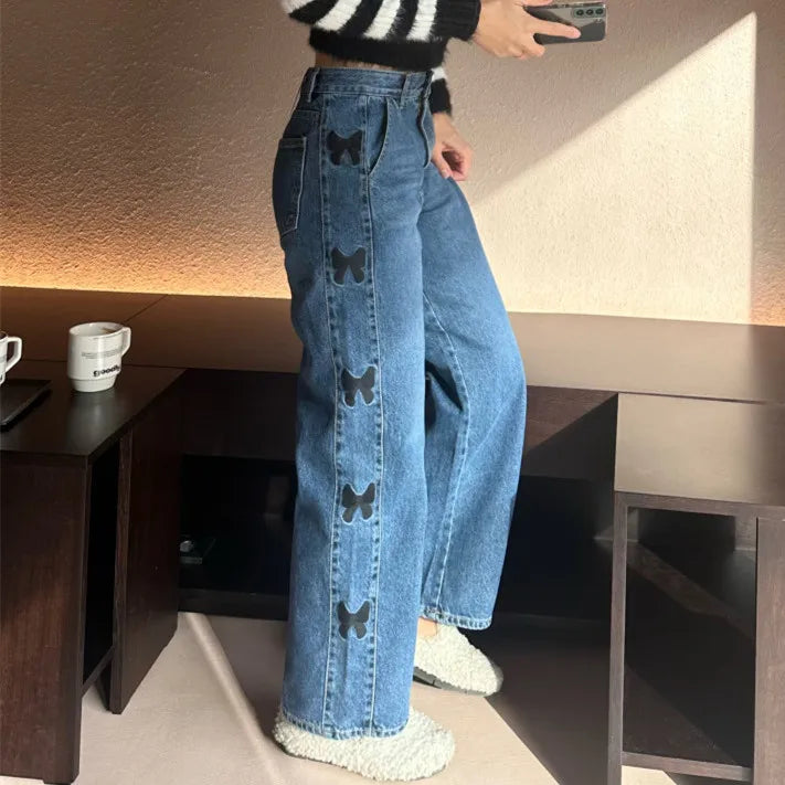 Wholesale 2026 Summer New Embroidered Bow Korean Retro Spliced Casual Women's Jeans