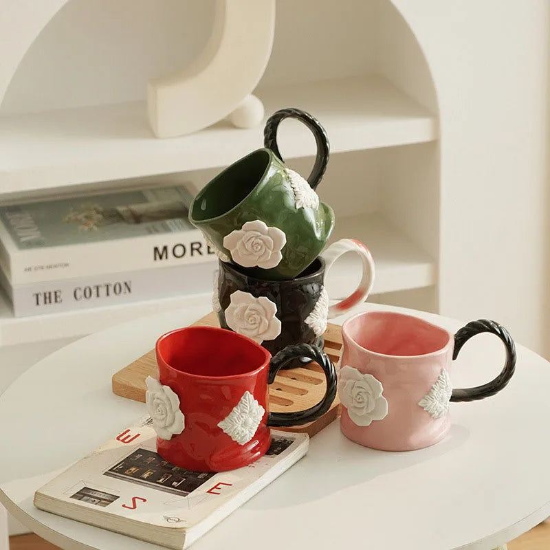 Embossed Rose Mug High Appearance Level Niche Design Coffee Mug