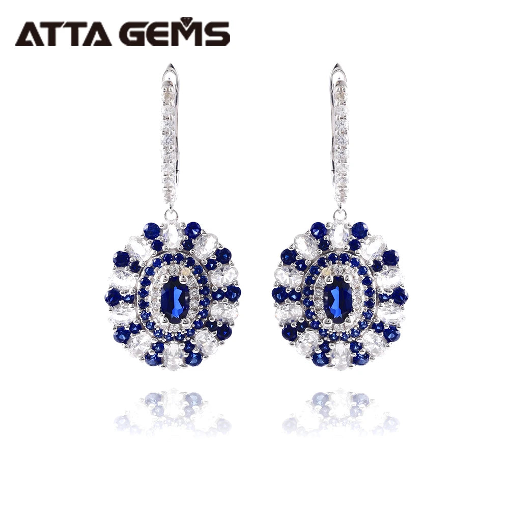 2026 Luxury Design Blue Sapphire Round Cutting Oval Shape 925 Sterling Silver Jewelry Earrings Charm Gift for Women
