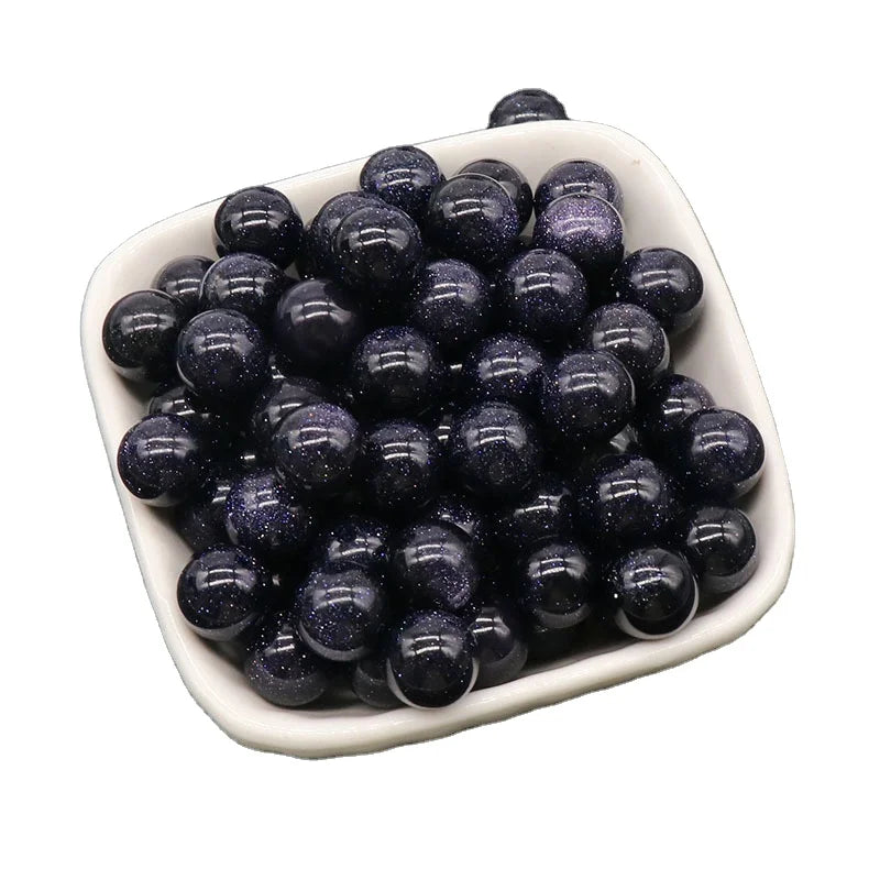 Wholesale 8\10\12\16\18\20mm Natural Blue Goldstone Crystal Stone No Hole Round Loose Bead for Diy Jewelry