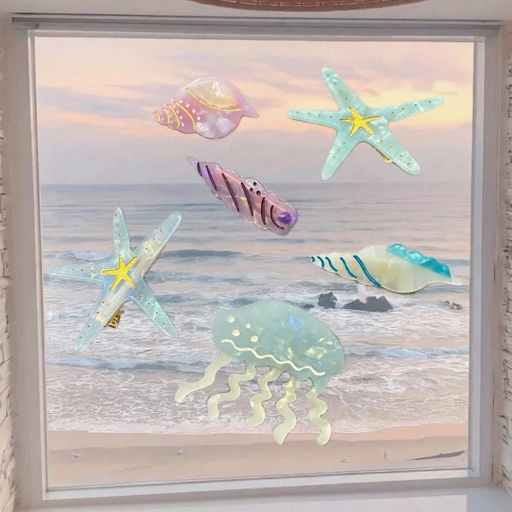 Ocean Collection Acetic Acid Hairpin Jellyfish Conch Side Hairpin Cartoon Cute Sweet Starfish Everyday Fashion Accessories