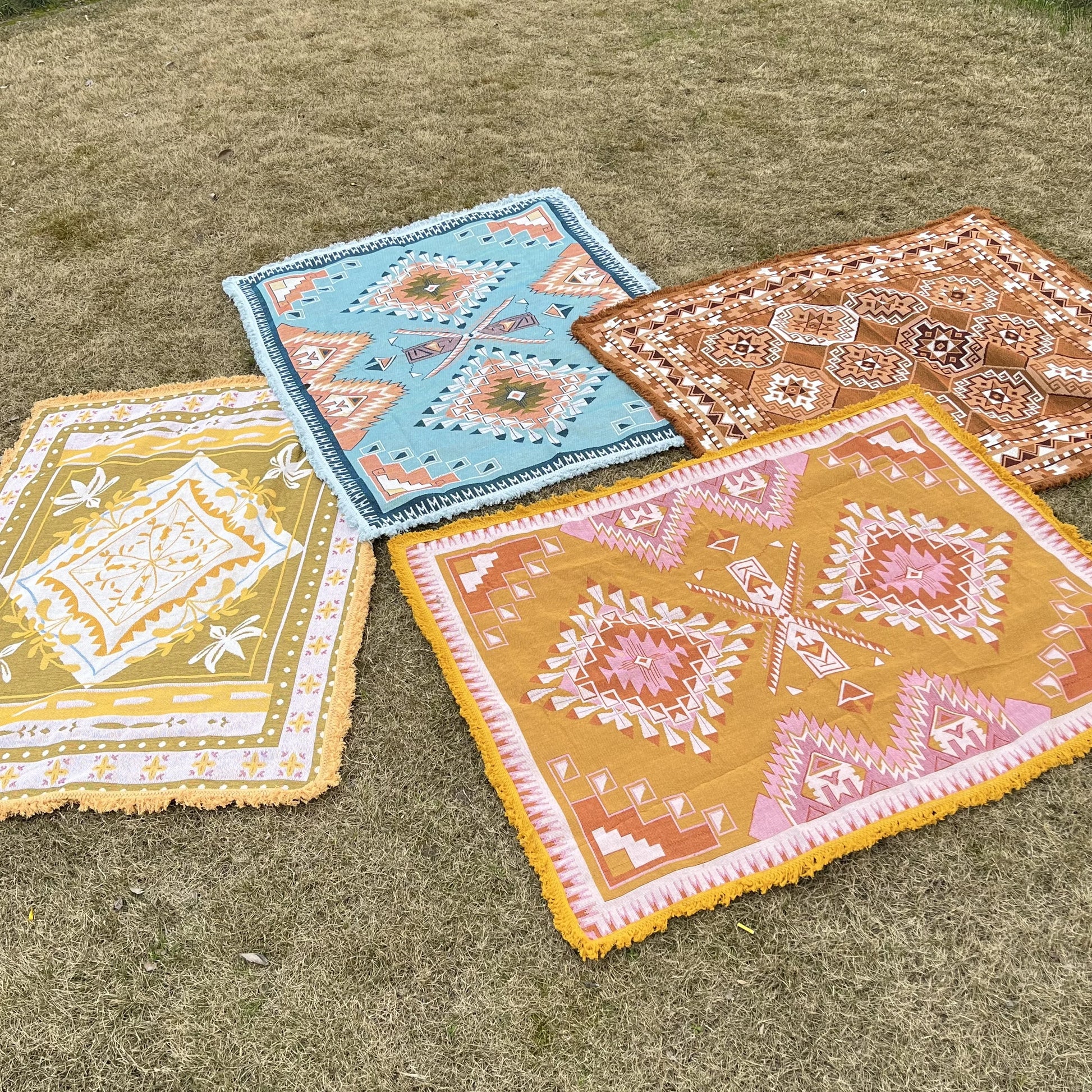 100% Cotton Tassels with Bohemia Blanket Throw Picnic Rugs Travel Camp Beach Blankets