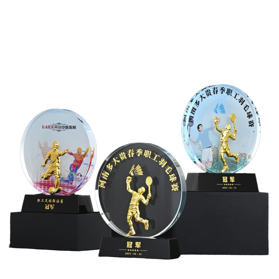 Wholesale Customized Crystal Glass Trophy Silver Metal Wood Plastic Various Models Individual Name Engraved Award Medal Usage