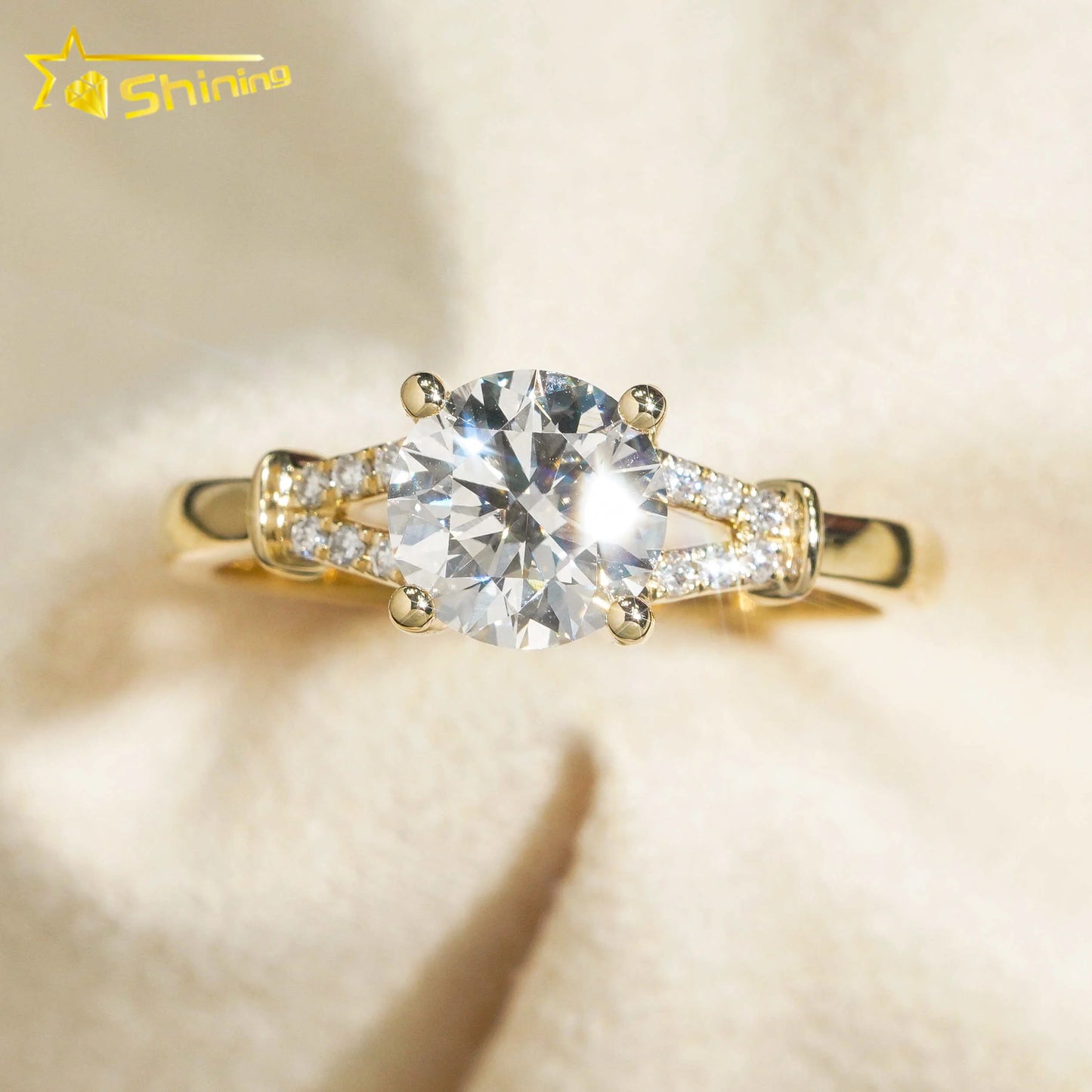 With GIA Certificate Women Jewelry Elegant Round Brilliant Cut 1.08ct 14K Yellow Gold Solid Lab Diamond CVD Engagement Ring