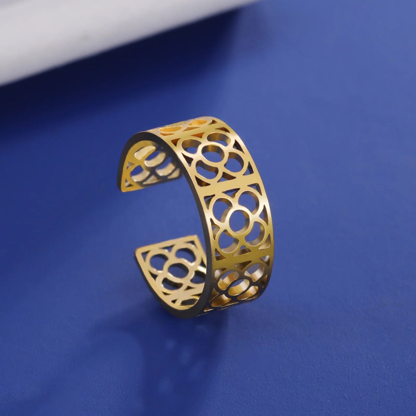 Barcelona Flower Square Ring Adjustable Aesthetic Rings Fashion Stainless Steel Jewelry Gift for Women
