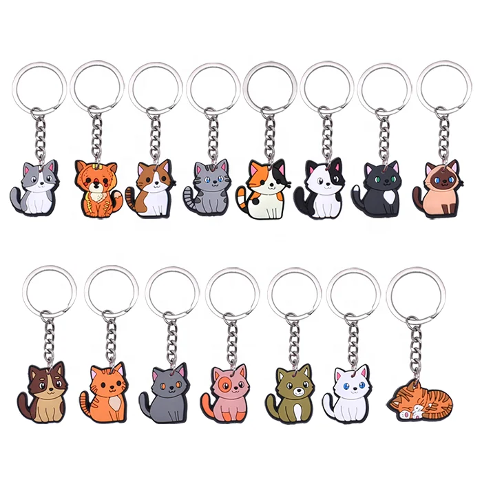 Hot Selling Cute Cartoon Cat Shape Soft PVC Lightweight Electronic Key Finder Keyring Kitty 2D/3D Pendant Collectible Cat Lov