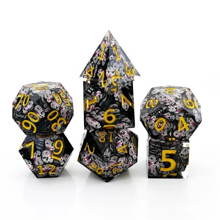 7 Pieces Polyhedral Beauty Butter-fly Anniversary DND Dice Sets Resin for Board Games