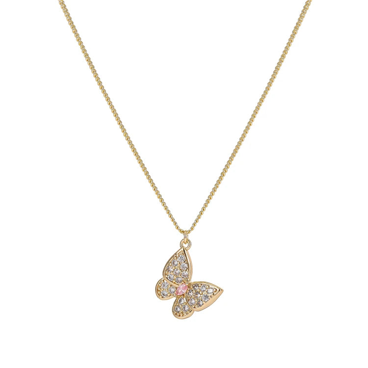 Fashion Jewellery Cubic Zirconia Butterfly Pendant Necklace 14K Gold Jewelry
