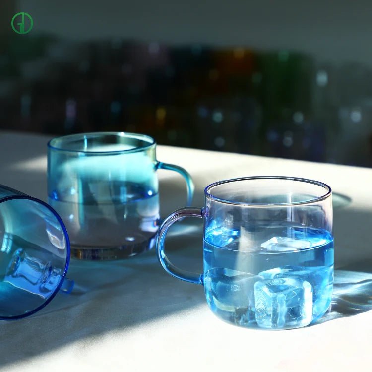 Wholesale Single Layer Borosilicate Glass Tea Coffee Cup Spring Cherry Blossom Design Handgrip Dishwasher Safe Drinking Mugs