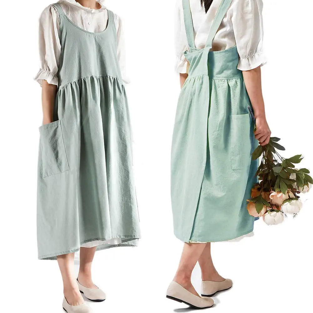 100% Cotton Cross Back Dress Style Fashion Cotton Embroidered Flower Shop Hairdresser Kitchen Cooking Women Aprons Dress