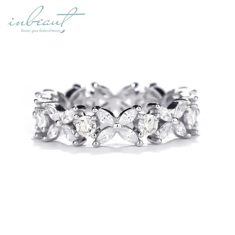 Silver 925 Original Total 1 Carat Brilliant Cut Diamond Test Past D Color Moissanite 4 Leaf Ring for Women Wedding Fine Jewel
