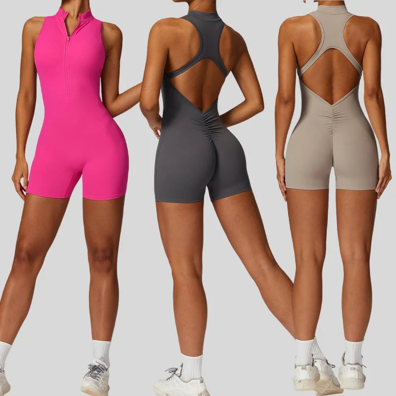 Women's Summer Sleeveless Yoga Jumpsuit Moisture Wicking Four-Way Stretch Lightweight Eco-Friendly Fitness Wear Soft Sports