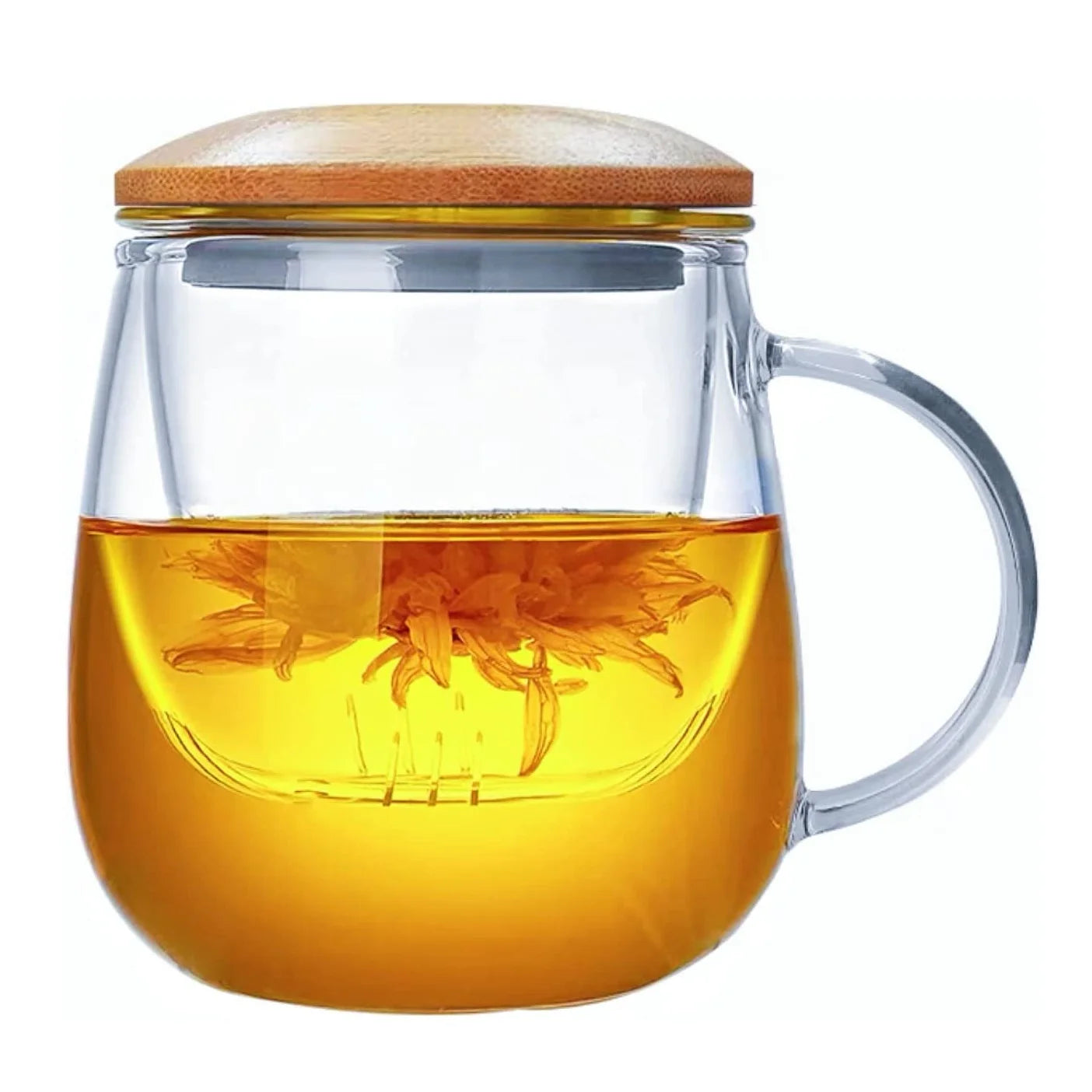 10oz 350ml 500ml Heat Resistance Borosilicate Glass Tea Mug with Strainer and Bamboo Lid for for Blooming Tea Loose Tea Brewi