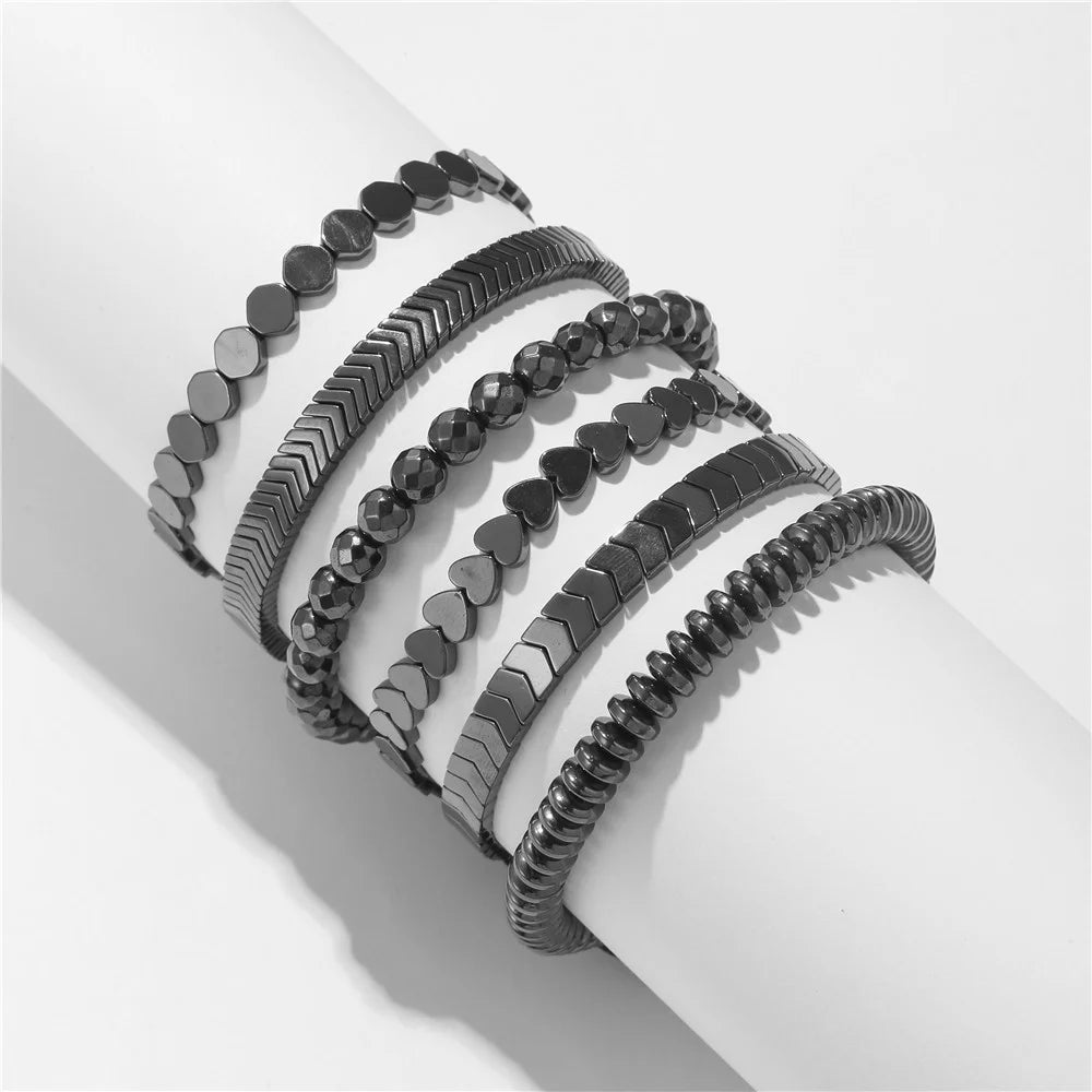 Geometric Creative Flat Weight Loss Healing Crystal Natural Gemstone Bracelet Custom Make Black Hematite Bead Braid Bracelet