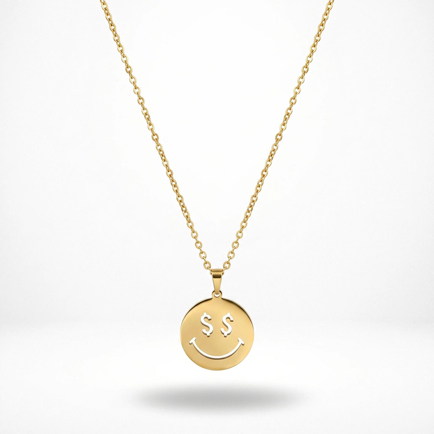 QIAOREN 11782 Ins Trendy Money Eyes Smiley Face Stainless Steel Necklace Gold Round Disc Pendant Accessory for American Europ