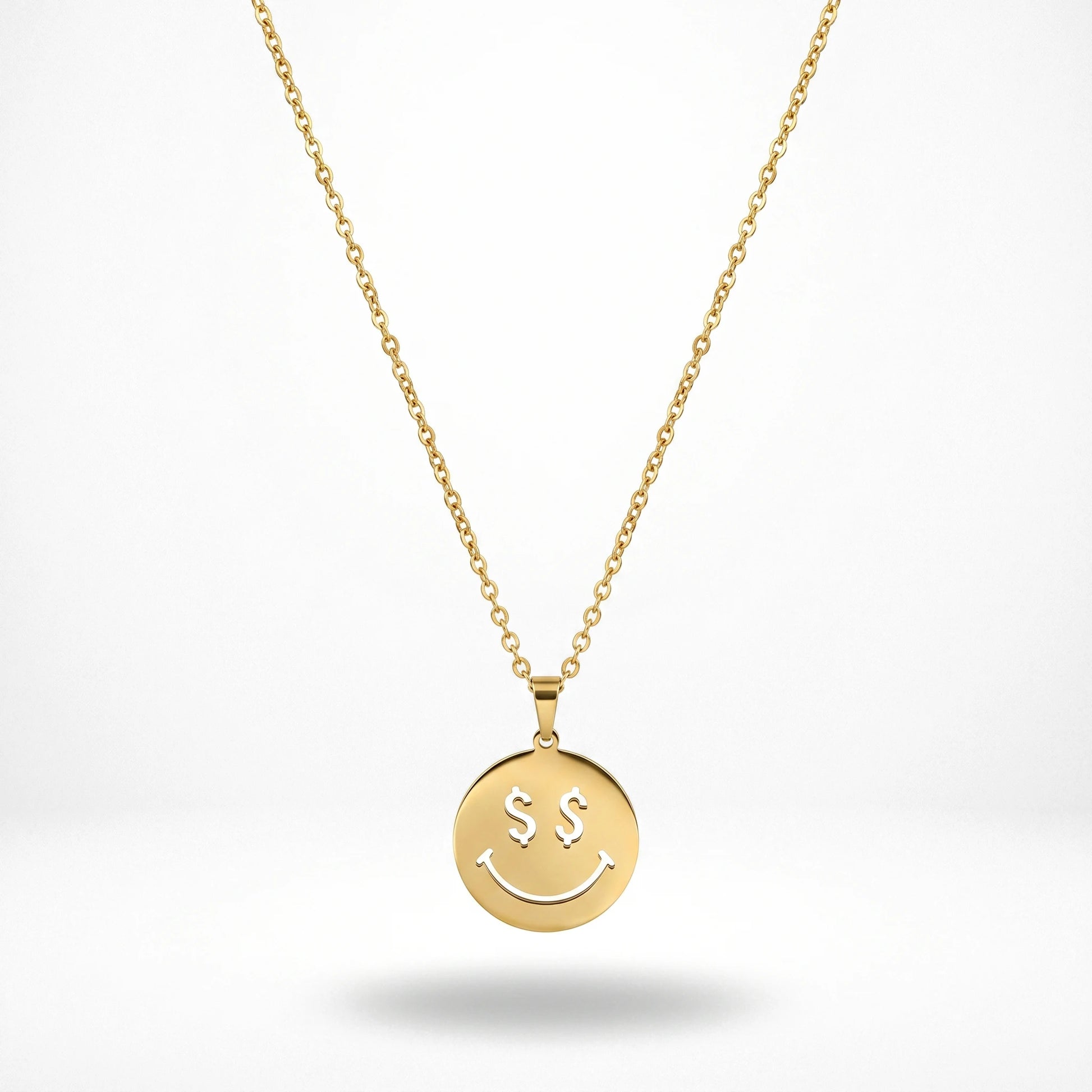 QIAOREN 11782 Ins Trendy Money Eyes Smiley Face Stainless Steel Necklace Gold Round Disc Pendant Accessory for American Europ