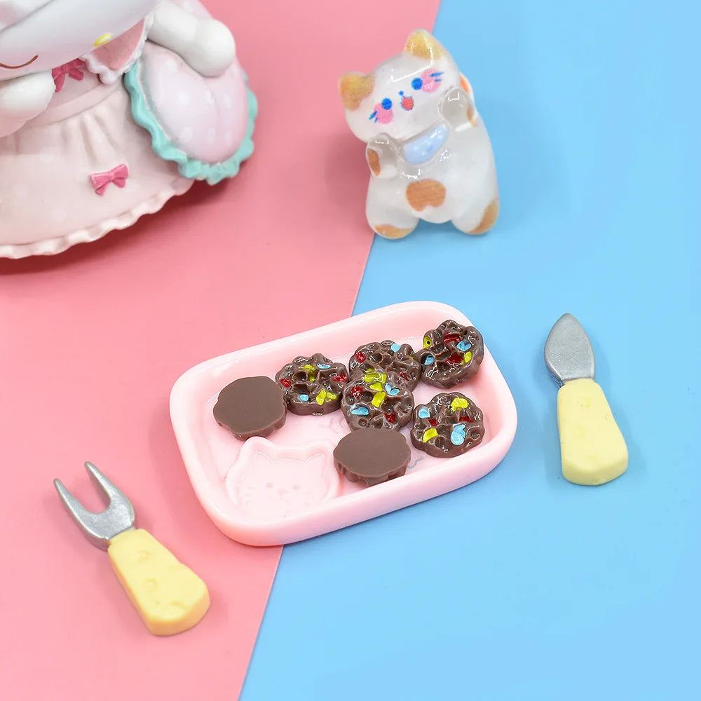 Kawaii Miniature Cat Plate Resin Cabochon Flatback Simulation Tableware Kitchen Food Toys