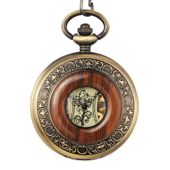 Vintage Style Brass Antique Pocket Watch Handmade Pocket Watch Collectible Full Working Clock with Wood