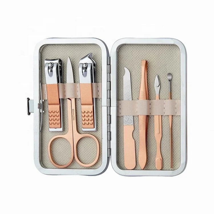 Customized Luxurious Stainless Steel Nail Manicure & Pedicure Set 7 in 1 Clipper with Blank Base for Souvenir Promotional Gif