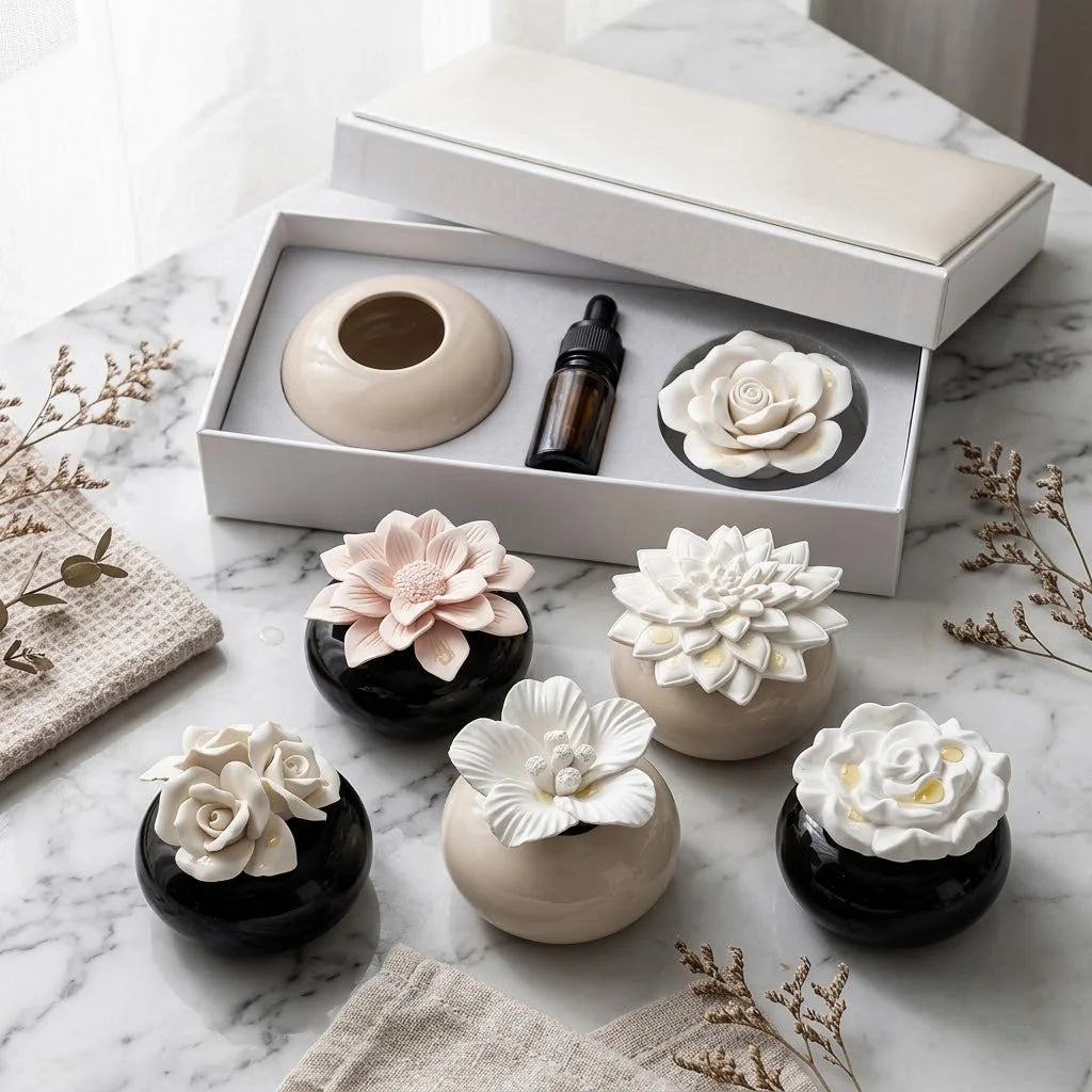 Wholesale Custom Handmade Ceramic Scented Stone Hanging Plaster Aroma Flower Fragrance Oil Diffuser Stone