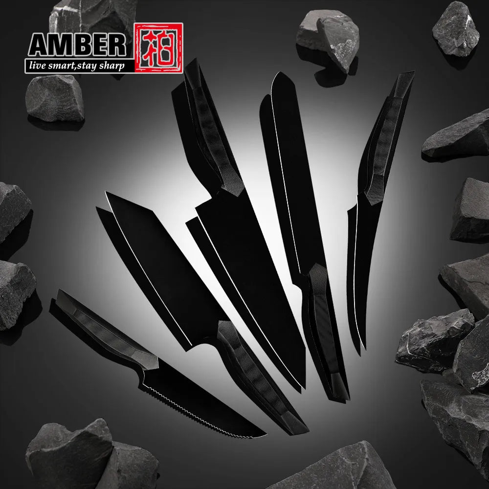 Full Tang G10 Handle Black 440C Titanium Coating Kitchen Chef Bread Bunka Steak Fillet Knife Kitchen Knife Set with Custom lo