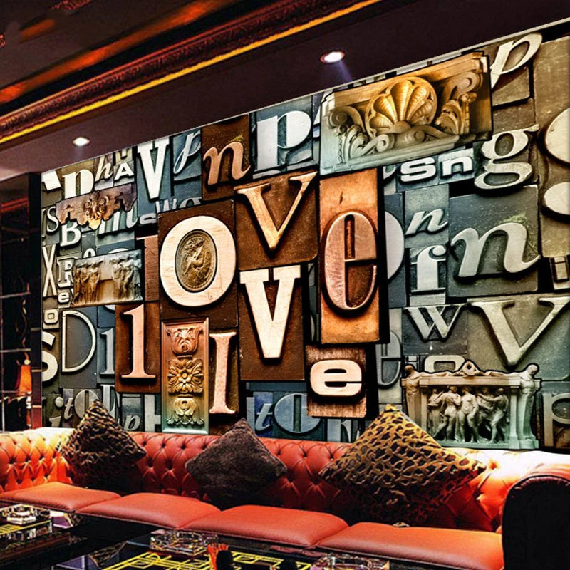 3d Three-Dimensional Letter Wallpaper Retro Coffee Party Hall Restaurant Mural Sake Bar Ktv Barbecue Shop Background Wallpape