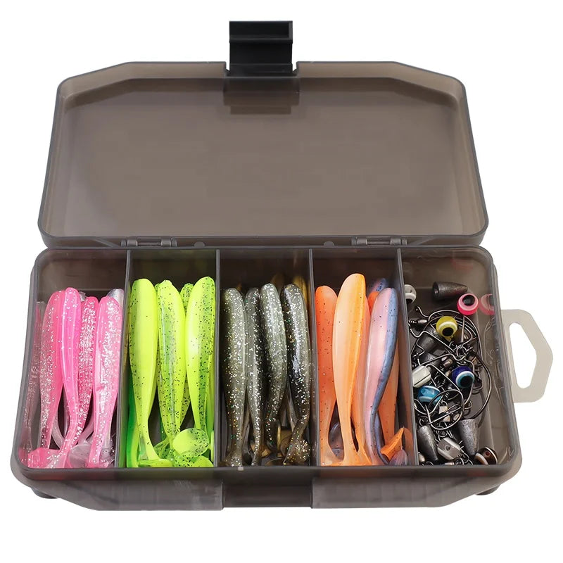DN 76pcs 208g TEXAS RIG Fishing Lure Set Swimbait Fishing Lures Set Box with Jig Head Soft Lure Bait Freshwater Saltwater