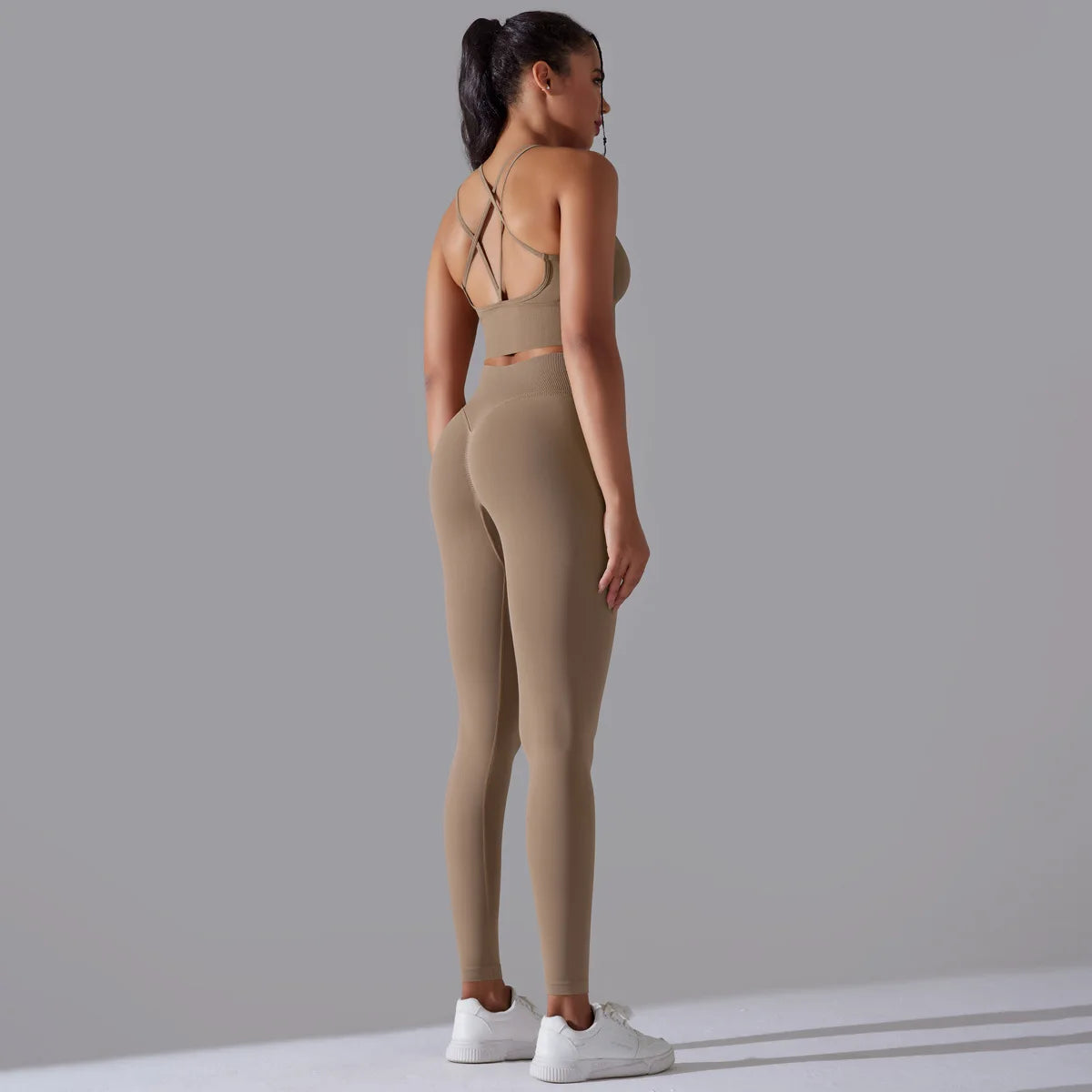 Seamless Knitting Pure Color Beautiful Backclose-fitting High-elastic Running Fitness  Yoga Outfit Two Pieces Set