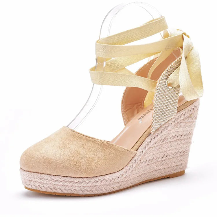 Ladies Espadrilles 10.5 cm Platform High Heel Wedge Sandals Ankle Strap Summer Straw