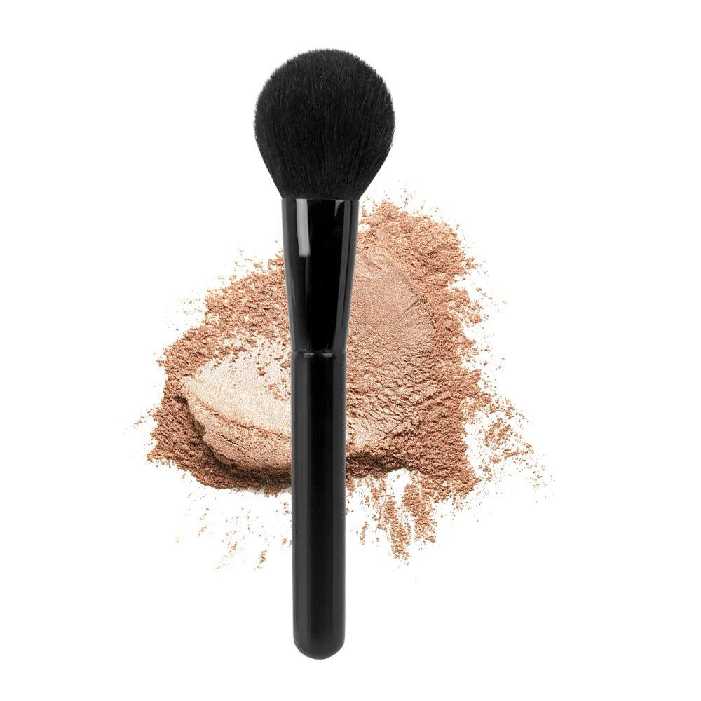 High Quality Durable Luxury Full Black Wooden Handle Beauty Brush Single Goat Hair Custom Round Powder Brush