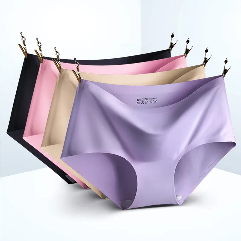 Women's Ice Silk Traceless Underwear Breathable Mid Waist Sexy Underwear Triangle Pants