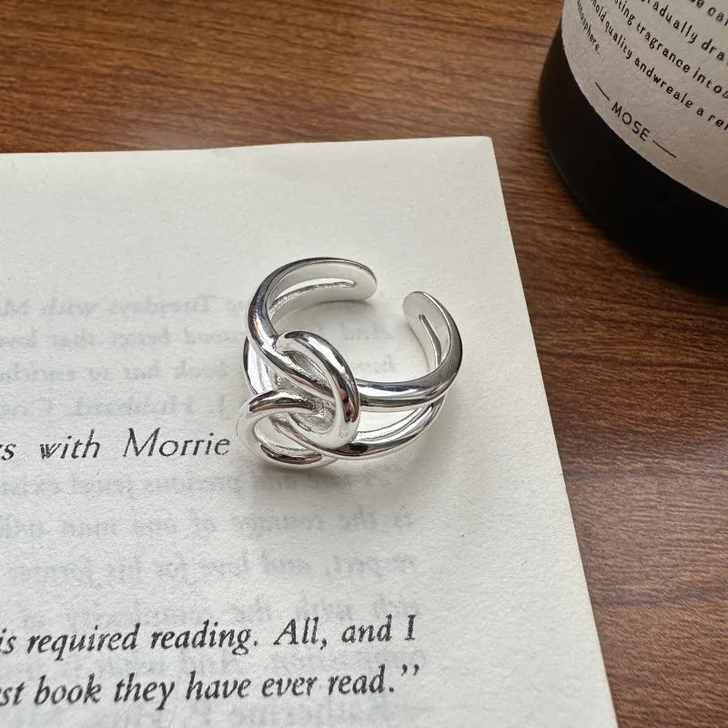 Interlocking Love Knot Adjustable Ring 925 Sterling Silver Stackable Ring Gift for Her