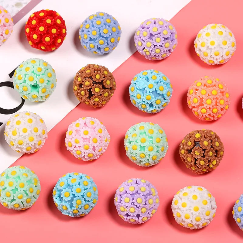 Wholesale 21mm Bubblegum Round Acrylic Beads for Beadable Pens  3D Daisy Flower Plastic Resin Loose Beads for Pen Making