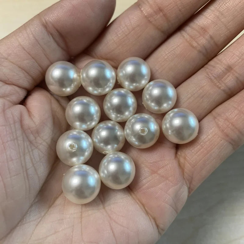 Premium Shiny 8mm 10mm 12mm One-Hole Crystal Glass Pearls Half-Drilled Imitation Pearls for Jewelry Making Loose Findings