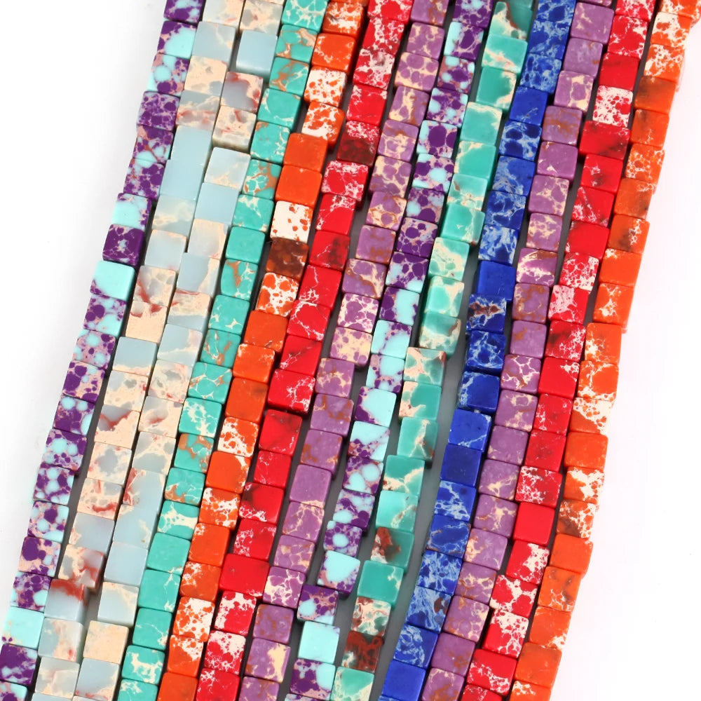 AsVrai U 6mm Natural Stone Colorful Sea Sediment Jaspers Cube Shape Spacer Loose Beads for Jewelry Making DIY Bracelet Access