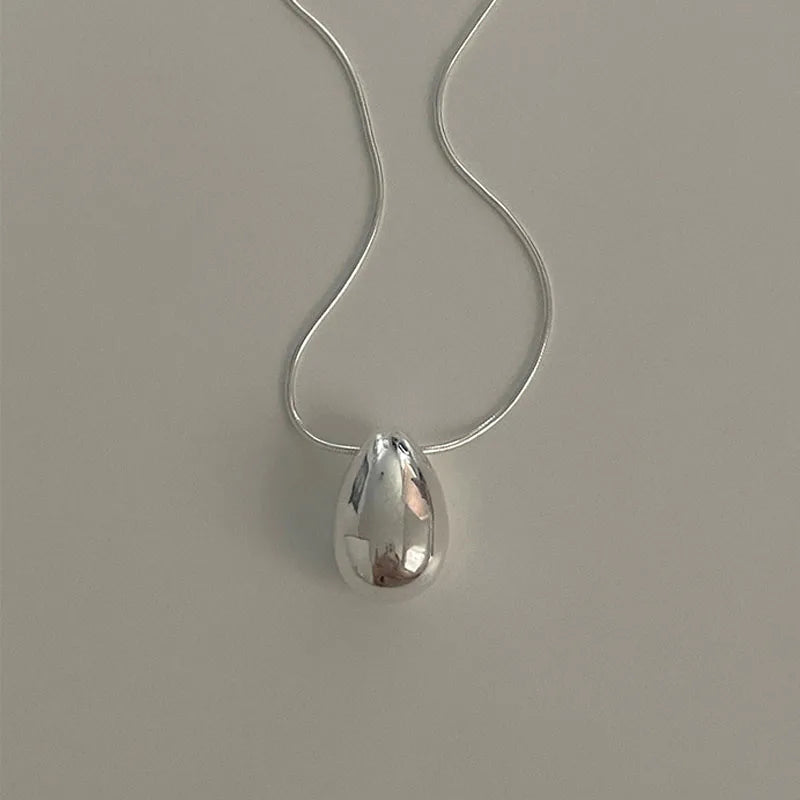 Fashion Snake Chain 925 Sterling Silver Tear-Drop Glossy Pendant Necklace for Women Fine Jewelry