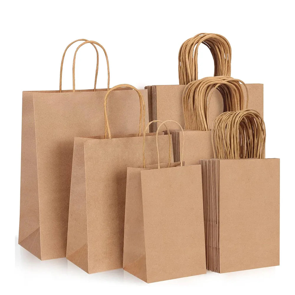 Sturdy Kraft Assorted Sizes Gift Bulk Brown Paper Shopping Bags with Handles for Small Business Retail