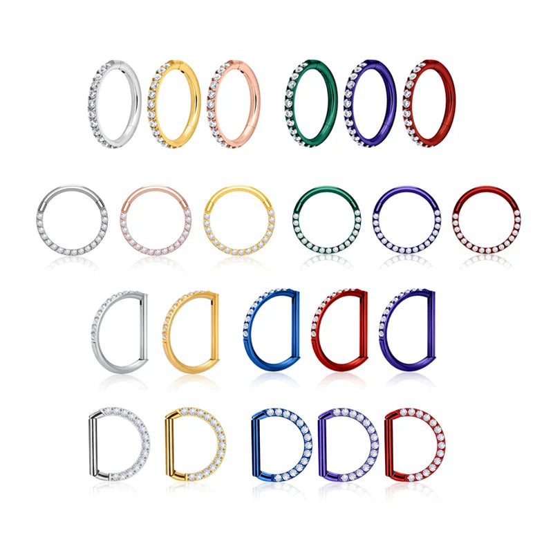 Wholesale 50pcs 2024 New Trendy G23 F136 Titanium Body Piercing Jewelry 16G Septum Ring Earring Notril Nose Hoop Zircon Weddi