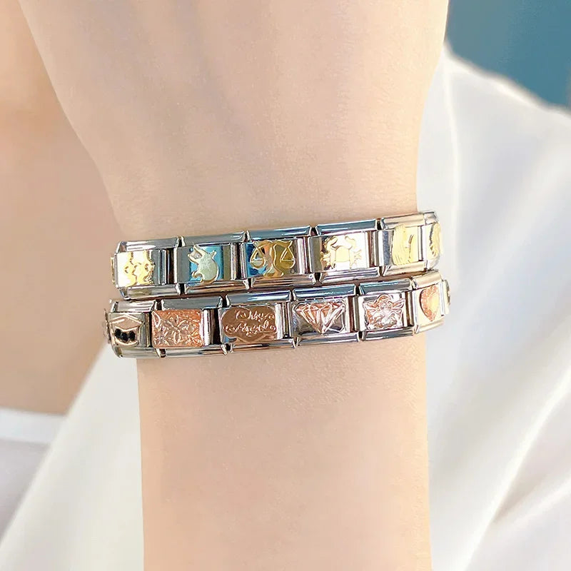 Hapiship New 2024 Fashion Girl Mum Heart Hands Italian Charm Links Fit 9mm Bracelet Stainless Steel DIY Making Jewelry DJ116