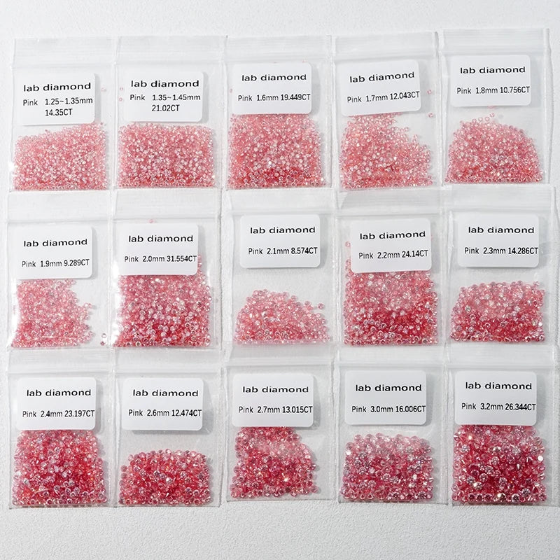 Beautiful Fancy Vivid Pink Loose 1.3mm 1.5mm 1.7mm 3mm 4mm Melee Round Cut VS Pink Lab Diamond Perfume Ring Stone
