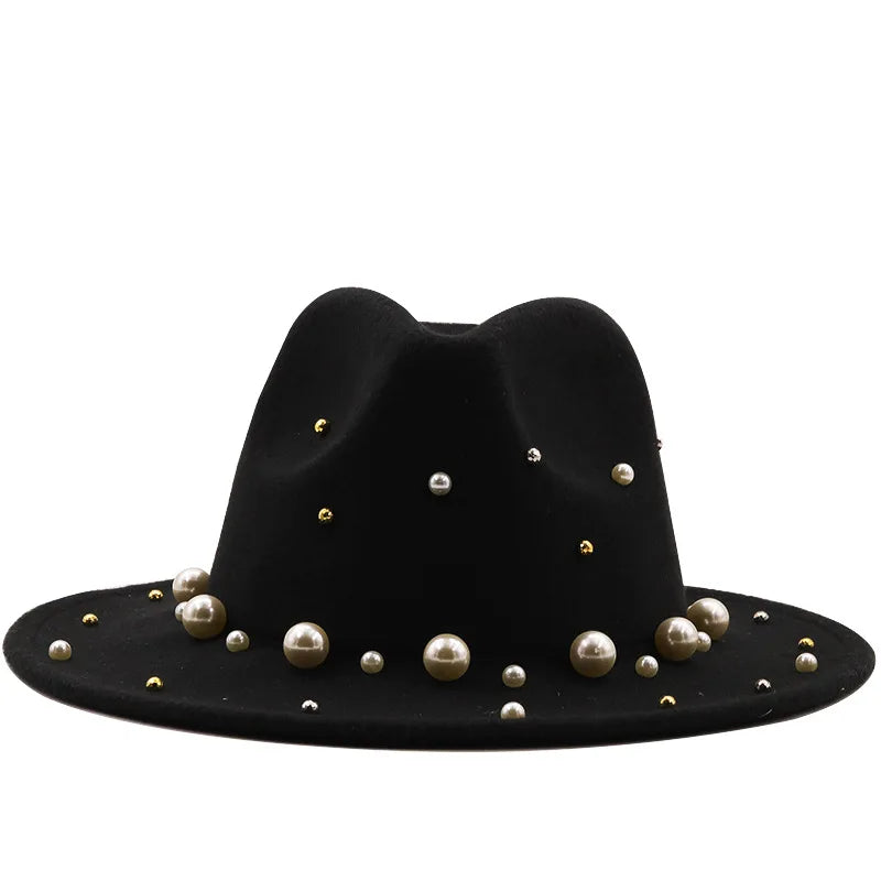 Cheapeau Suede Gray Flat Top Red Wholesale Wool Men Unisex Pearl Fashion Jazz Church Wide Brim Felt Fedora Cowboy Hat for Wom
