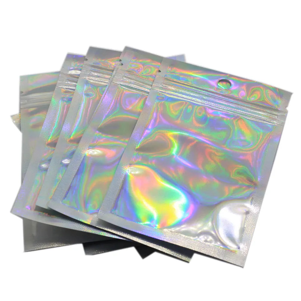 Flat Ziplock Laser Packing Bag Self-Sealing Foil Pouch Holographic Rainbow Jewelry Pack DIY Christmas Charm Beads Findings Re